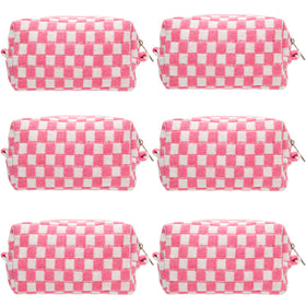 PAZIMIIK Checkered Makeup Bag front view in pink