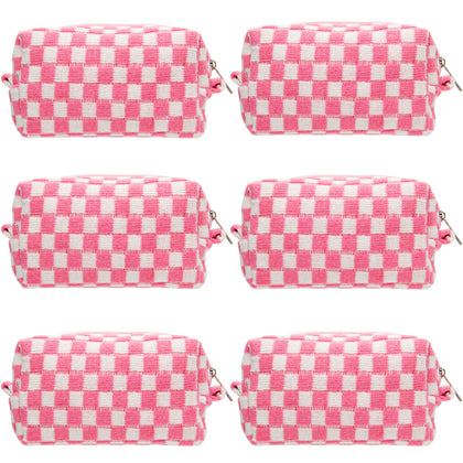 PAZIMIIK Checkered Makeup Bag front view in pink