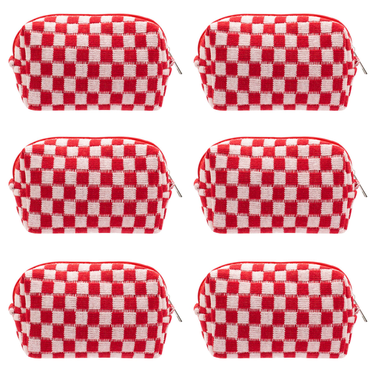 PAZIMIIK Checkered Makeup Bag front view in red