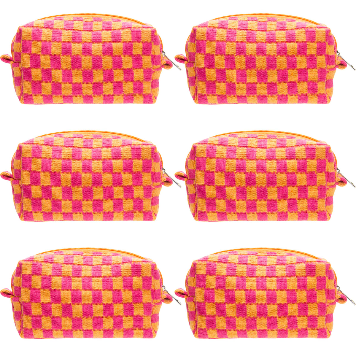 PAZIMIIK Checkered Makeup Bag front view in red orange