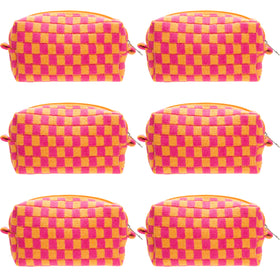PAZIMIIK Checkered Makeup Bag front view in red orange