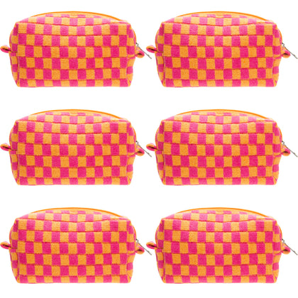 PAZIMIIK Checkered Makeup Bag front view in red orange