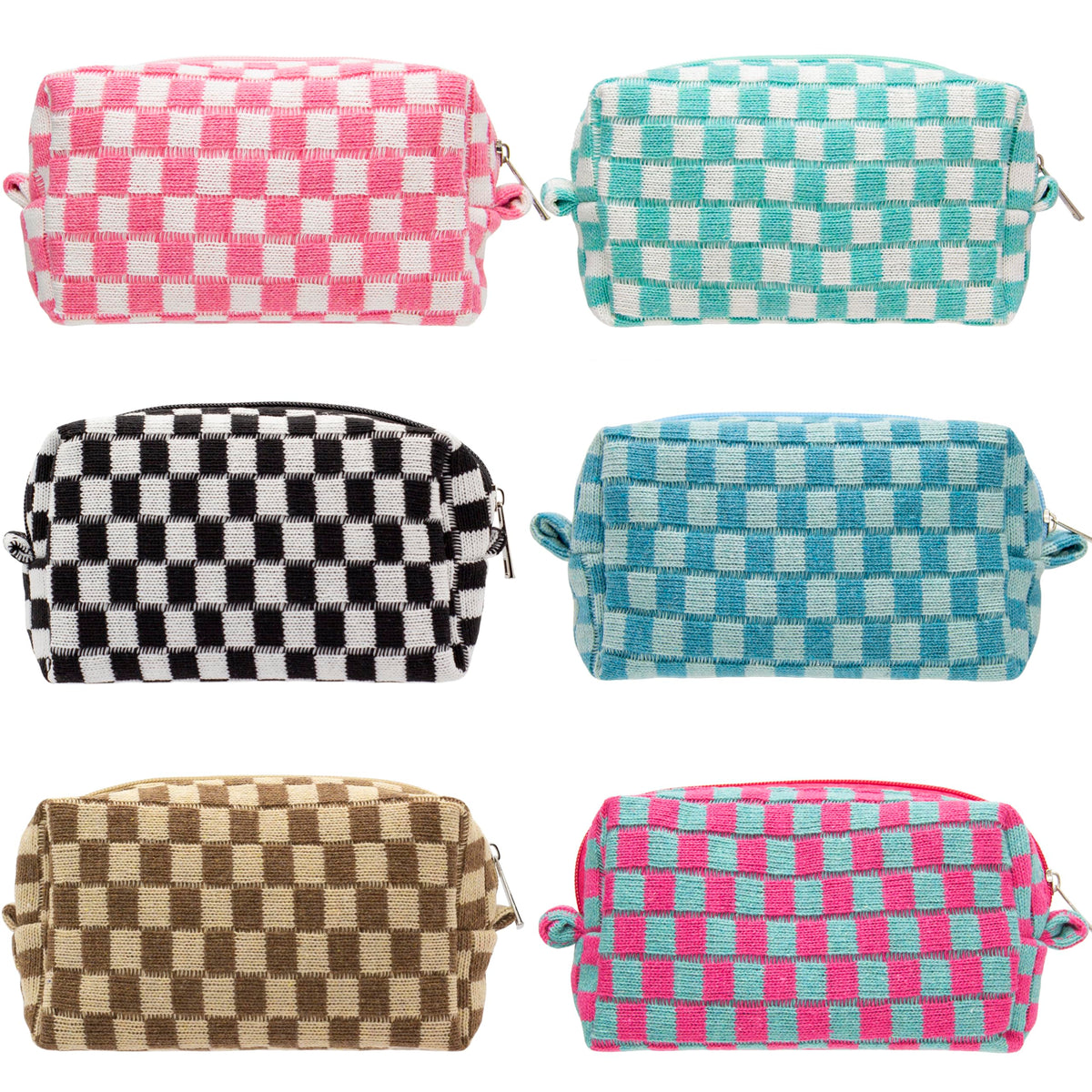 PAZIMIIK Checkered Makeup Bag front view with mixed colours