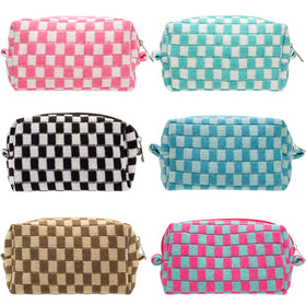 PAZIMIIK Checkered Makeup Bag front view with mixed colours