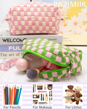 PAZIMIIK checkered makeup bag in a purse with cosmetics