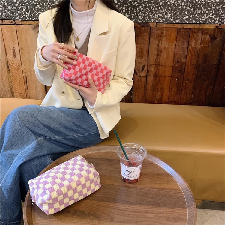 PAZIMIIK Checkered Makeup Bag in a travel setting