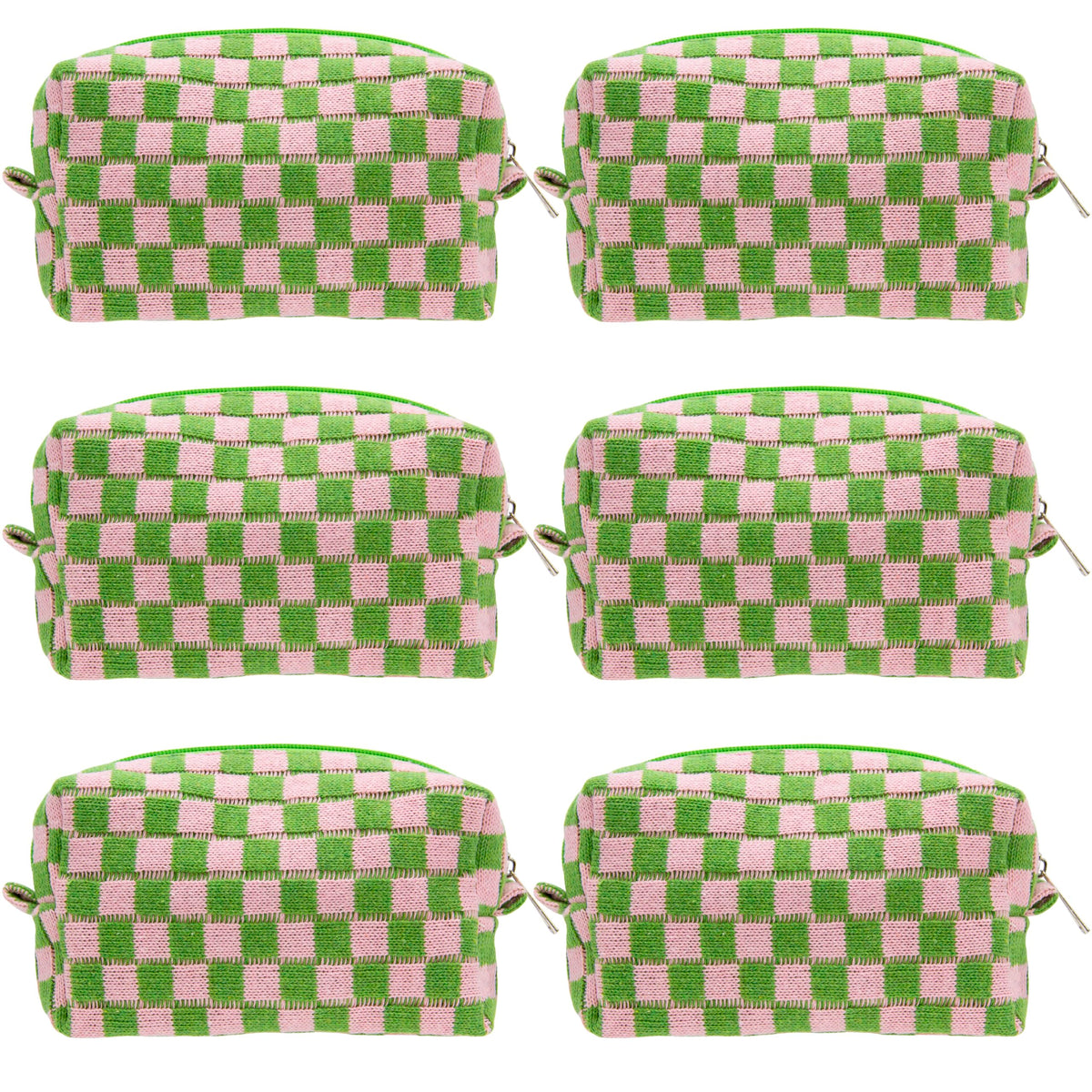 PAZIMIIK checkered makeup bag in pink and green front view