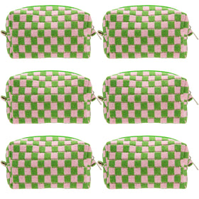 PAZIMIIK checkered makeup bag in pink and green front view