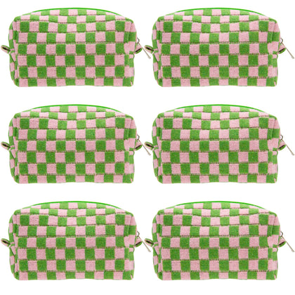 PAZIMIIK checkered makeup bag in pink and green front view
