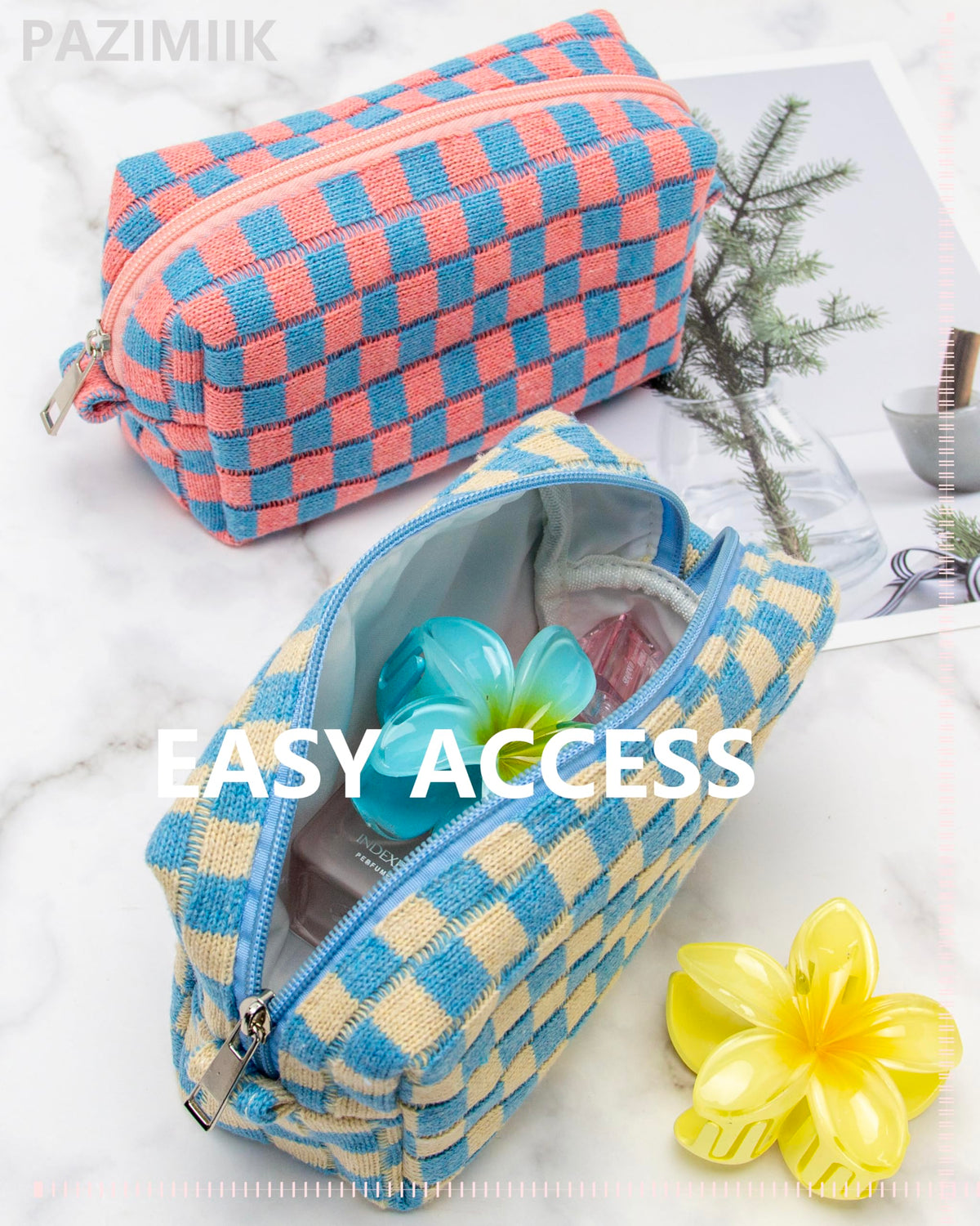 PAZIMIIK Checkered Makeup Bag in various colors