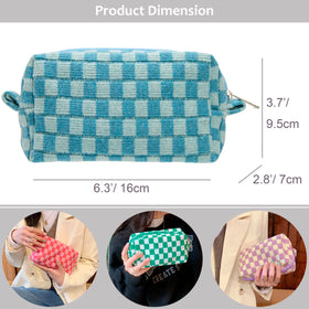 PAZIMIIK Checkered Makeup Bag lake blue side view