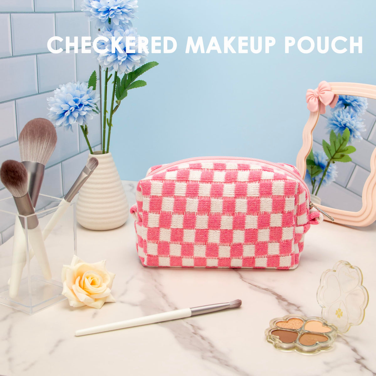 PAZIMIIK Checkered Makeup Bag lifestyle scene in a purse