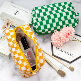 PAZIMIIK Checkered Makeup Bag lifestyle scene in a purse