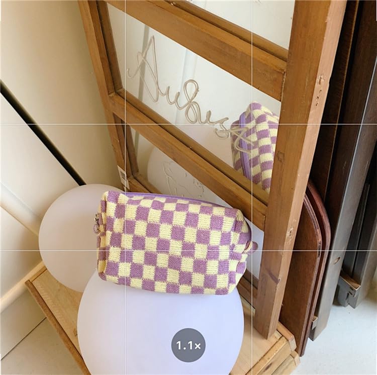 PAZIMIIK Checkered Makeup Bag lifestyle scene on a table