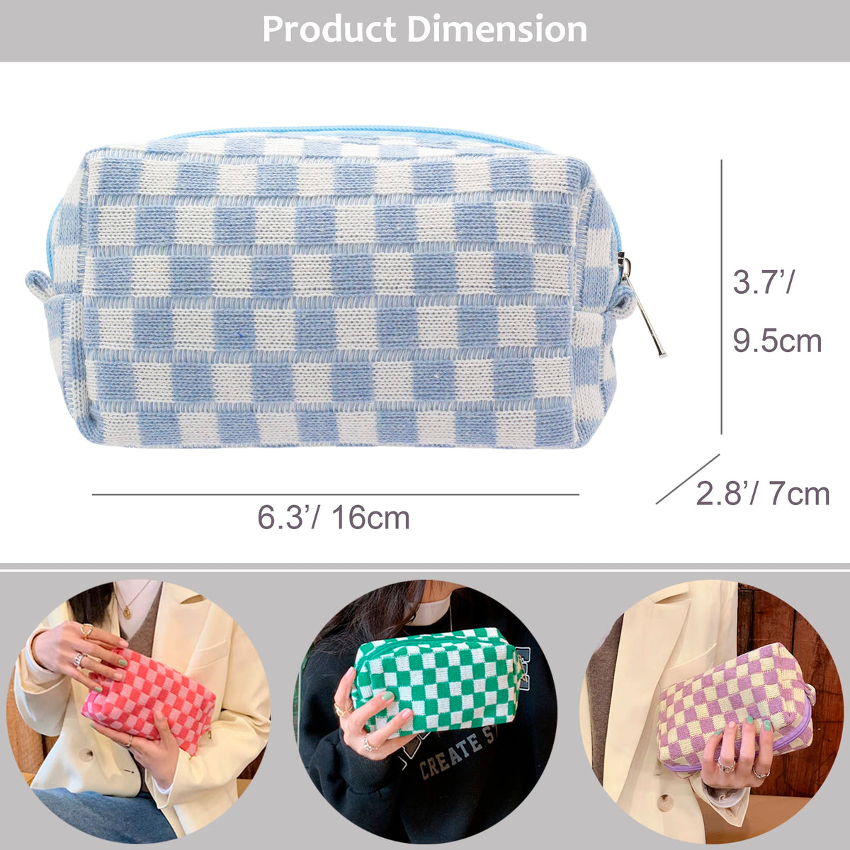 PAZIMIIK Checkered Makeup Bag lifestyle scene with cosmetics