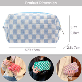 PAZIMIIK Checkered Makeup Bag lifestyle scene with cosmetics