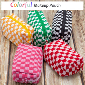 PAZIMIIK Checkered Makeup Bag lifestyle scene with purse