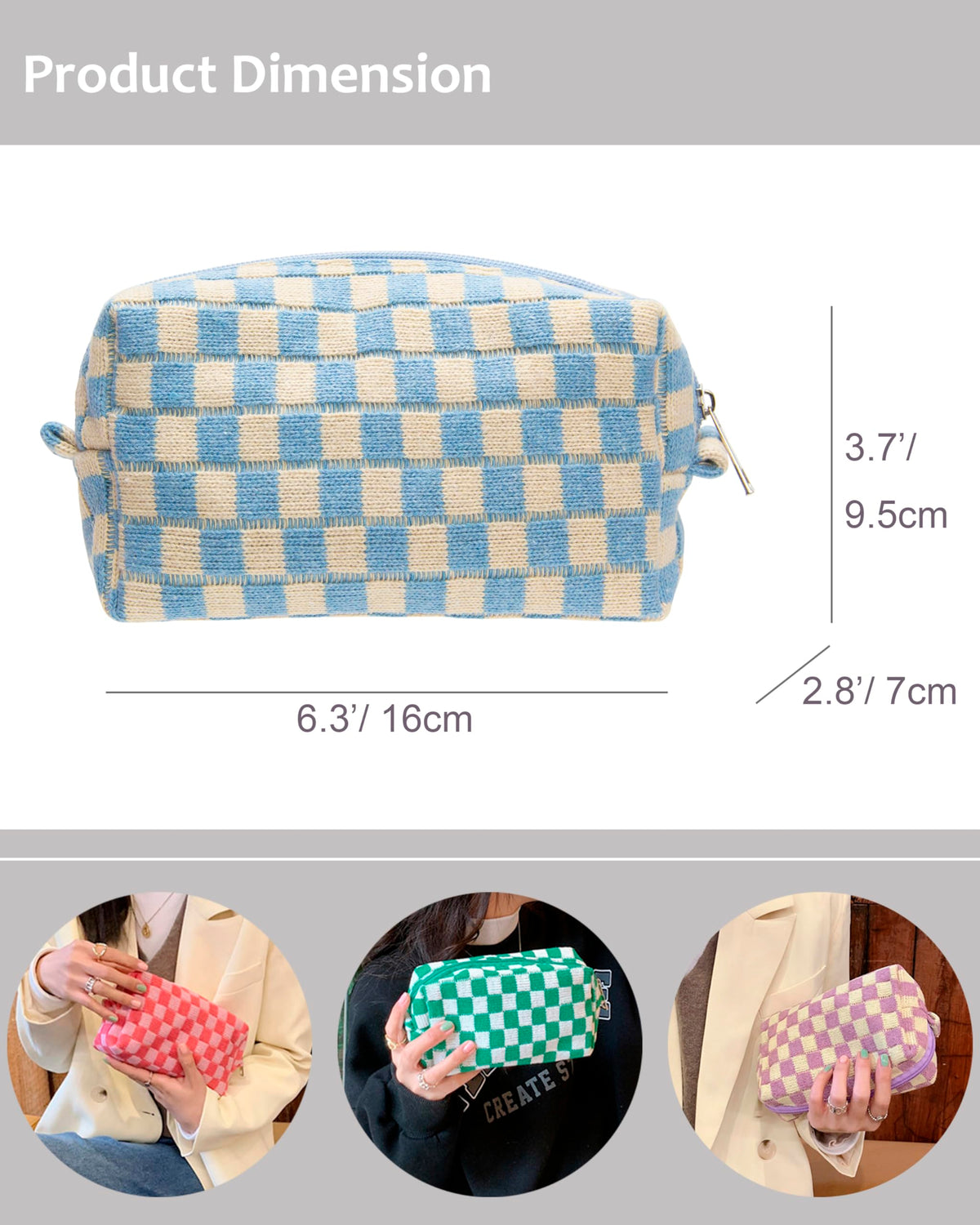 PAZIMIIK Checkered Makeup Bag open showing interior