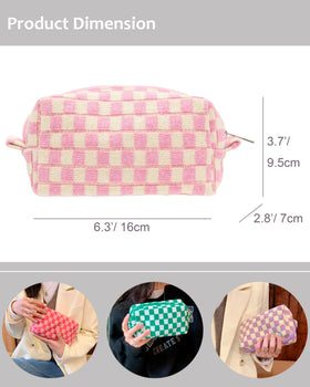 PAZIMIIK Checkered Makeup Bag side view on a table
