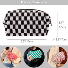 PAZIMIIK Checkered Makeup Bag side view showcasing zipper