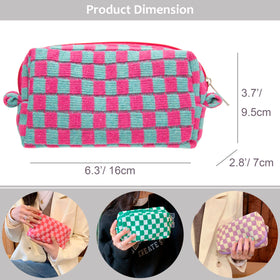PAZIMIIK Checkered Makeup Bag side view showing zipper