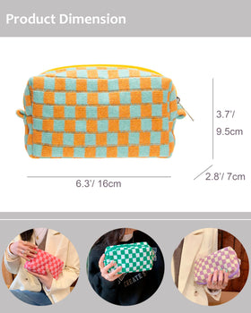 PAZIMIIK Checkered Makeup Bag side view with contents