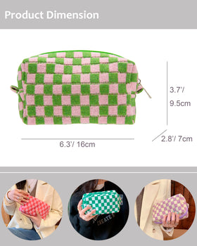 PAZIMIIK checkered makeup bag side view with zipper