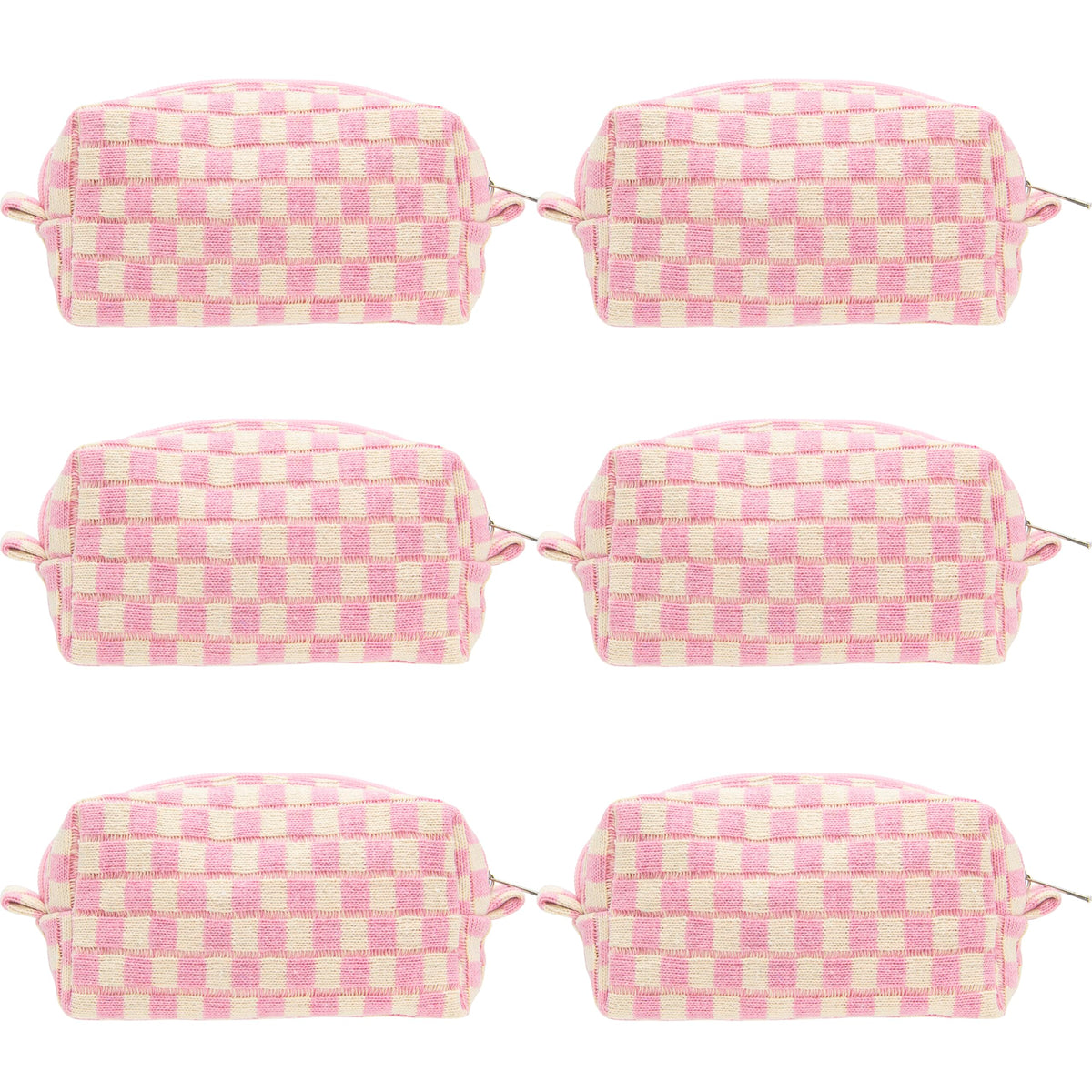 PAZIMIIK Checkered Makeup Bag small size front view in pink beige