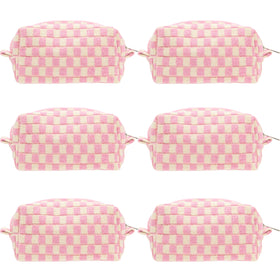 PAZIMIIK Checkered Makeup Bag small size front view in pink beige
