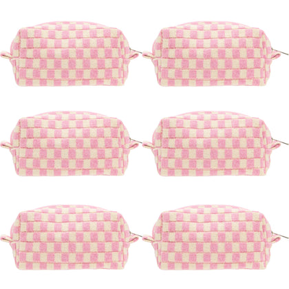 PAZIMIIK Checkered Makeup Bag small size front view in pink beige