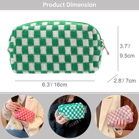 PAZIMIIK Checkered Makeup Bag with cosmetics inside