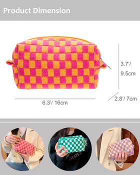 PAZIMIIK Checkered Makeup Bag with zipper detail
