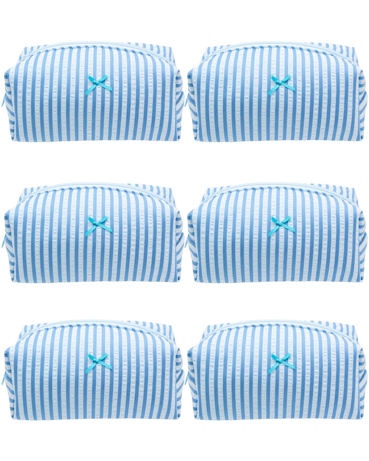 PAZIMIIK Cozy Makeup Bag 6 Pack in Stripe Lake Blue front view