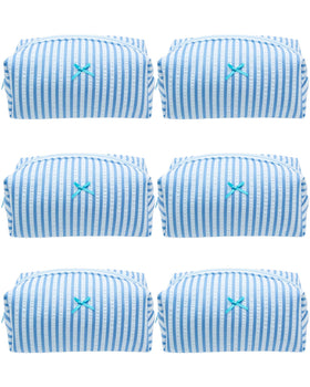 PAZIMIIK Cozy Makeup Bag 6 Pack in Stripe Lake Blue front view