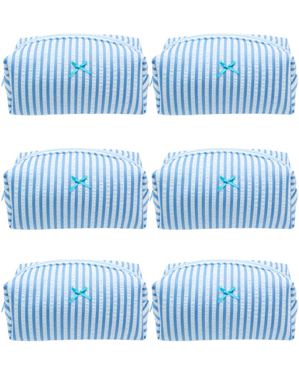 PAZIMIIK Cozy Makeup Bag 6 Pack in Stripe Lake Blue front view