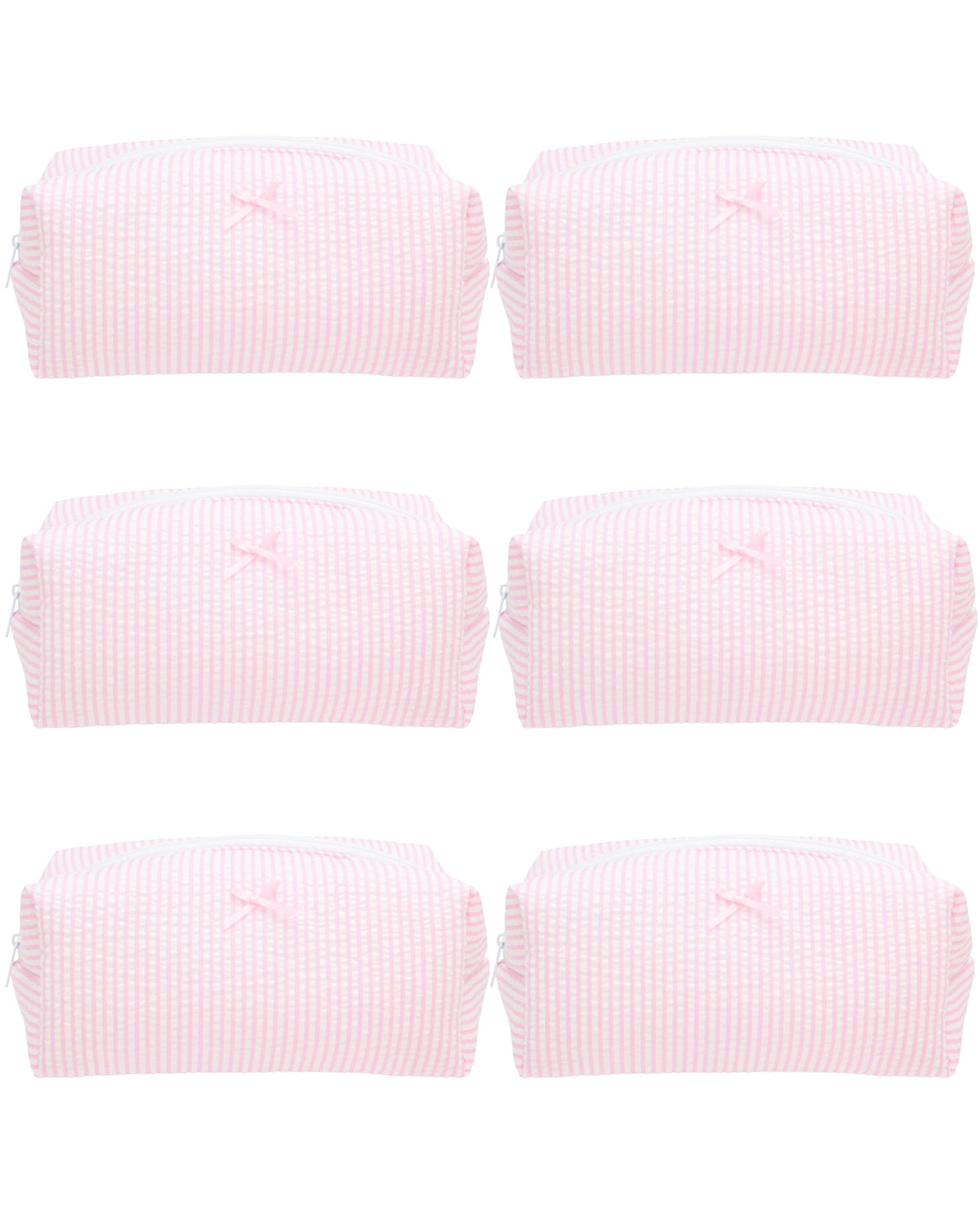 PAZIMIIK Cozy Makeup Bag 6 Pack, Stripe Ballet Pink front view