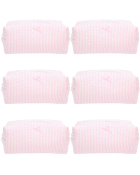 PAZIMIIK Cozy Makeup Bag 6 Pack, Stripe Ballet Pink front view
