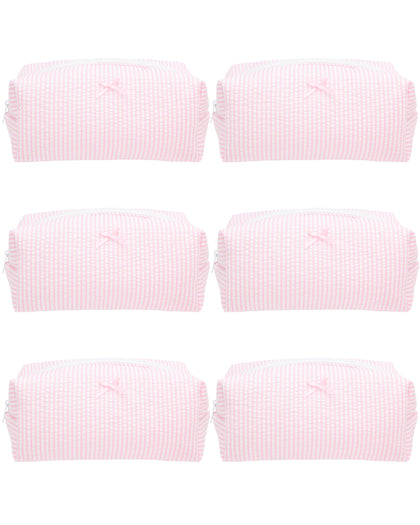 PAZIMIIK Cozy Makeup Bag 6 Pack, Stripe Ballet Pink front view