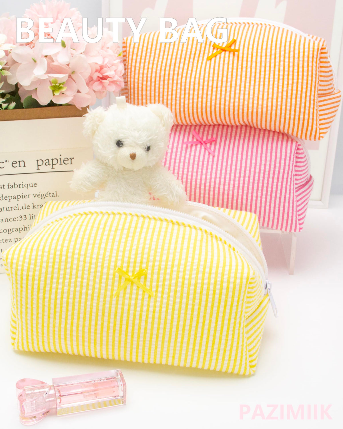 PAZIMIIK Cozy Makeup Bag back view with zipper