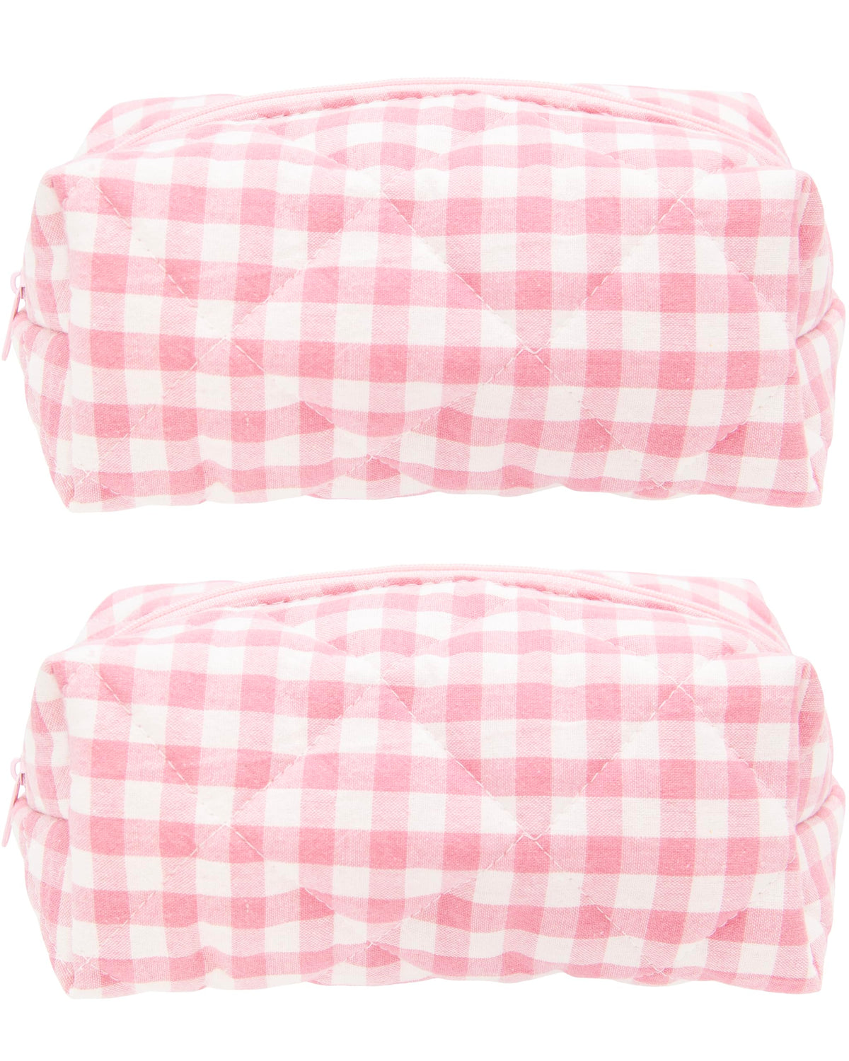 PAZIMIIK Cozy Makeup Bag front view in checkered pink