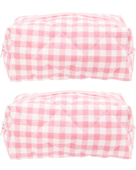 PAZIMIIK Cozy Makeup Bag front view in checkered pink