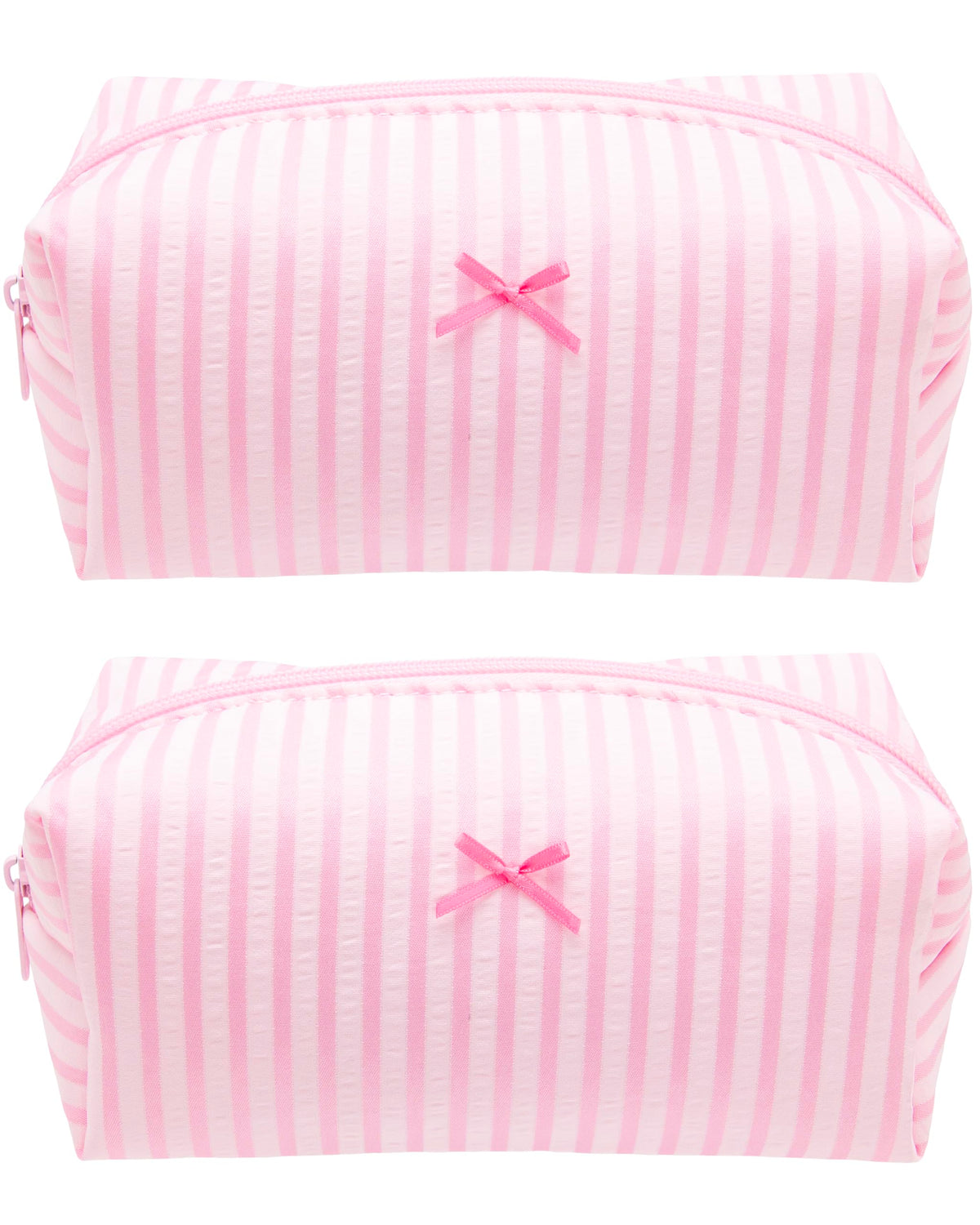 PAZIMIIK Cozy Makeup Bag front view in cute pink stripe