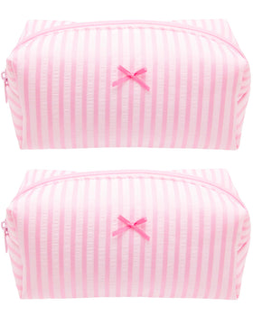 PAZIMIIK Cozy Makeup Bag front view in cute pink stripe