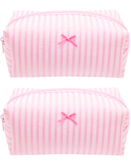 PAZIMIIK Cozy Makeup Bag front view in cute pink stripe