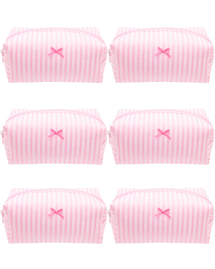 PAZIMIIK Cozy Makeup Bag front view in pink stripe