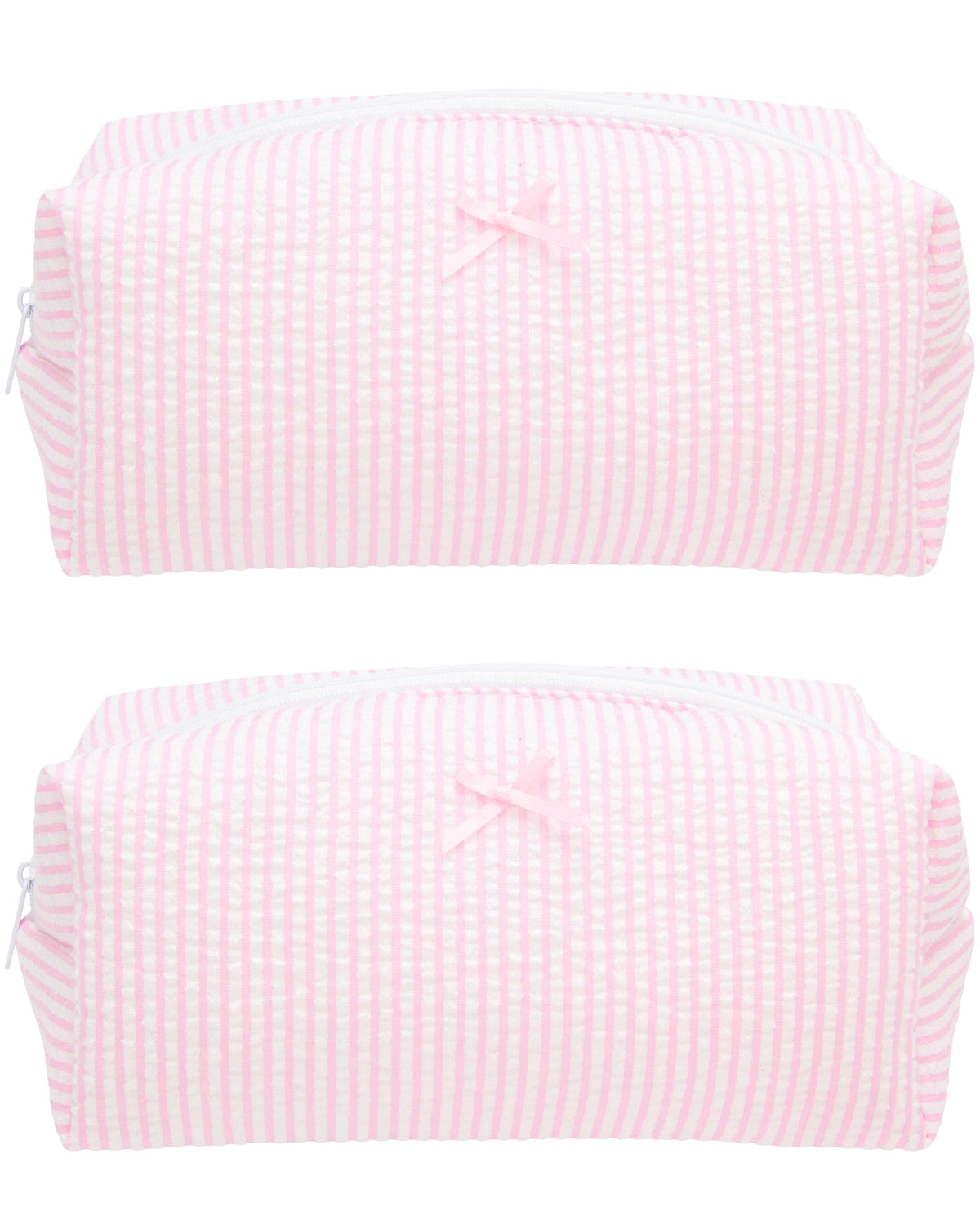 PAZIMIIK Cozy Makeup Bag front view in Stripe Ballet Pink