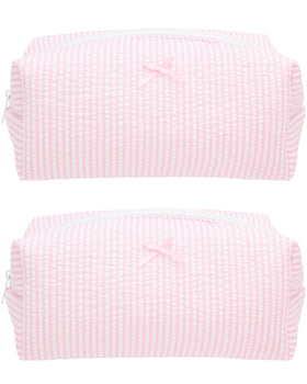 PAZIMIIK Cozy Makeup Bag front view in Stripe Ballet Pink