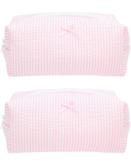 PAZIMIIK Cozy Makeup Bag front view in Stripe Ballet Pink