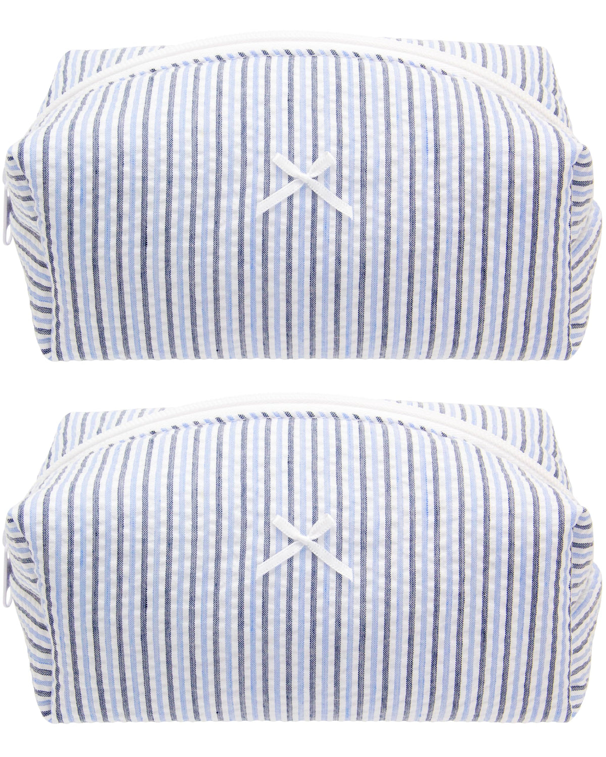 PAZIMIIK Cozy Makeup Bag front view in Stripe Blue Mix