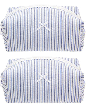 PAZIMIIK Cozy Makeup Bag front view in Stripe Blue Mix